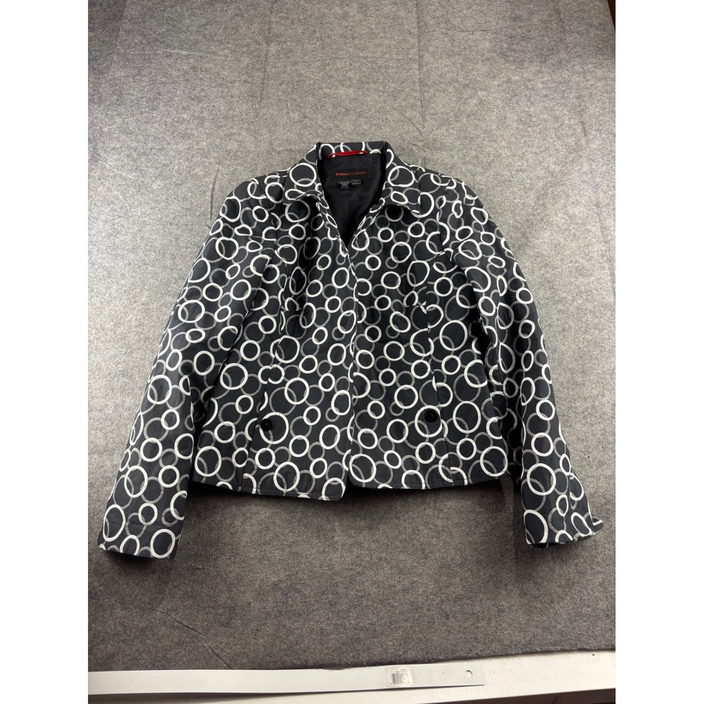 Nina McLemore Black White Circle Print Silk Lined Blazer Jacket Size 6 Made USA